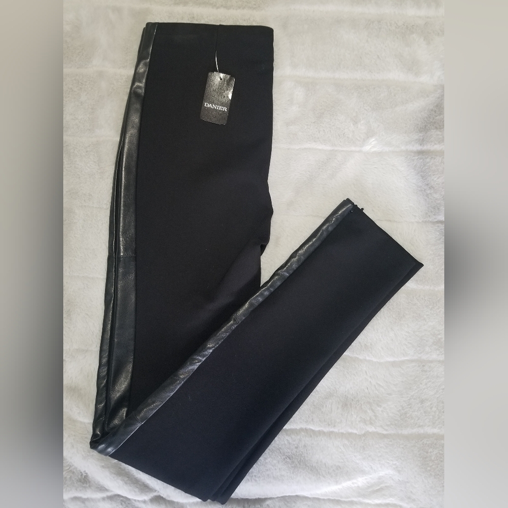 NWT DANIER Slim Fit Pants with Leather Trim Size 8 or IT 42 / UK 12